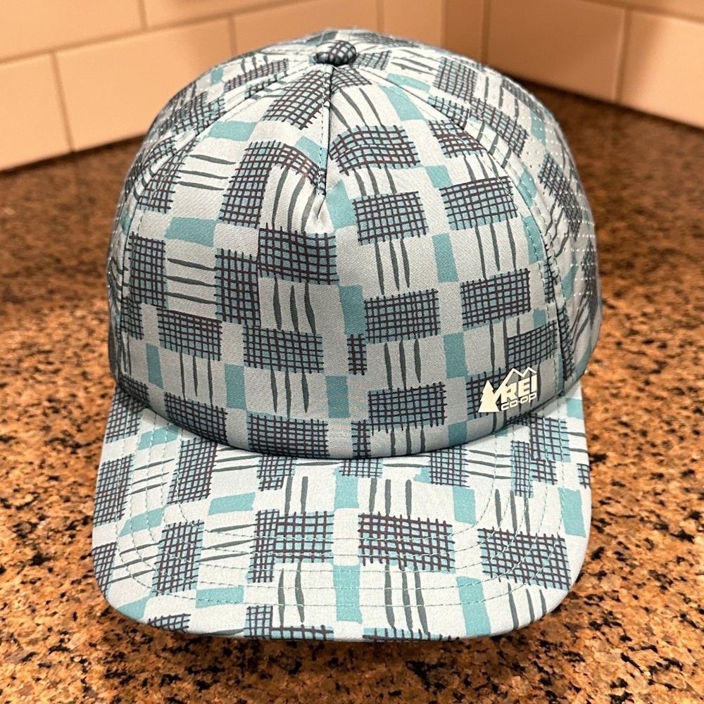 REI Co-op Performance Cap L/XL Blue Geometric Pattern Adjustable Hiking Running